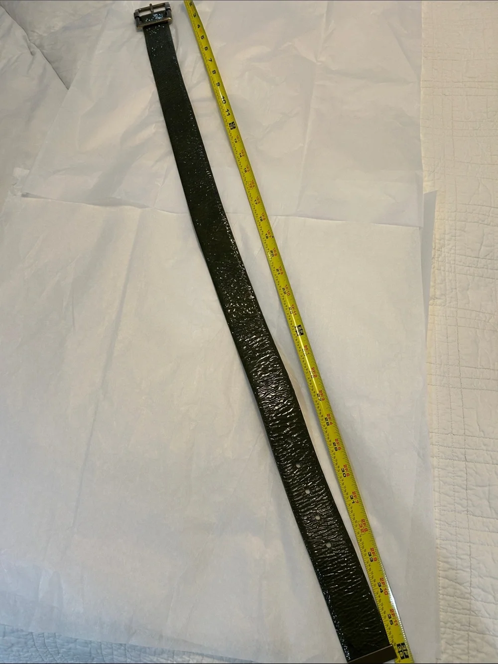 Michael Kors Olive Green Wide Crinkle Patent Leather Belt with Brass Buckle